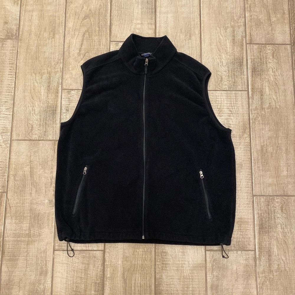 Lands'‎ End Vest Unisex XXL Black Fleece Full Zip Pockets USA Outdoors Hiking